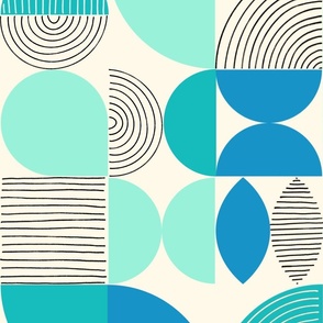 Abstract Shapes Mod Art Collage Blue Teal