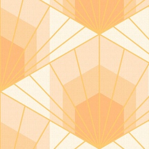 Hex Deco Art Deco Sunrise XL wallpaper scale in orange gold by Pippa Shaw