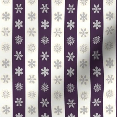 Snowflakes in Off White and Violet Stripes