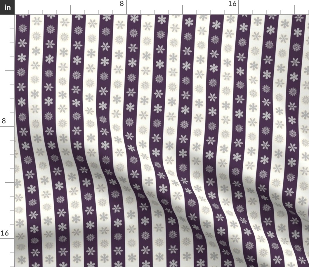 Snowflakes in Off White and Violet Stripes