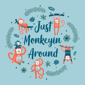 18x18 Pillow Sham Front Fat Quarter Size Makes 18" Square Cushion Cover Just Monkeyin' Around Funny Monkeys in Orange and Blue