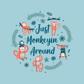 Swatch 8x8 Square Fits 6" Hoop for Embroidery or Wall Art DIY Pattern Kit Template Quilt Square Just Monkeyin' Around Funny Monkeys in Orange and Blue