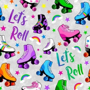 Large Scale Rollerskates Let's Roll Neon Roller Rink Derby Skate Rainbows and Stars