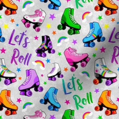 Medium Scale Rollerskates Let's Roll Neon Roller Rink Derby Skate Rainbows and Stars