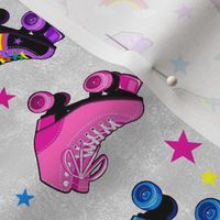 Large 27x18 Fat Quarter Panel for Wall Art or Tea Towel Rollerskates Let's Roll Neon Roller Rink Derby Skate Rainbows and Stars