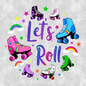 18x18 Pillow Sham Front Fat Quarter Size Makes 18" Square Cushion Cover Rollerskates Let's Roll Neon Roller Rink Derby Skate Rainbows and Stars