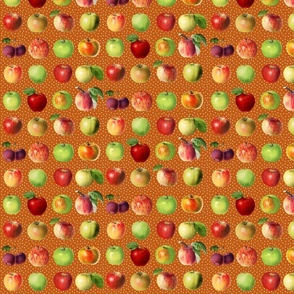 Tiny apples and dots on autumn brown ground