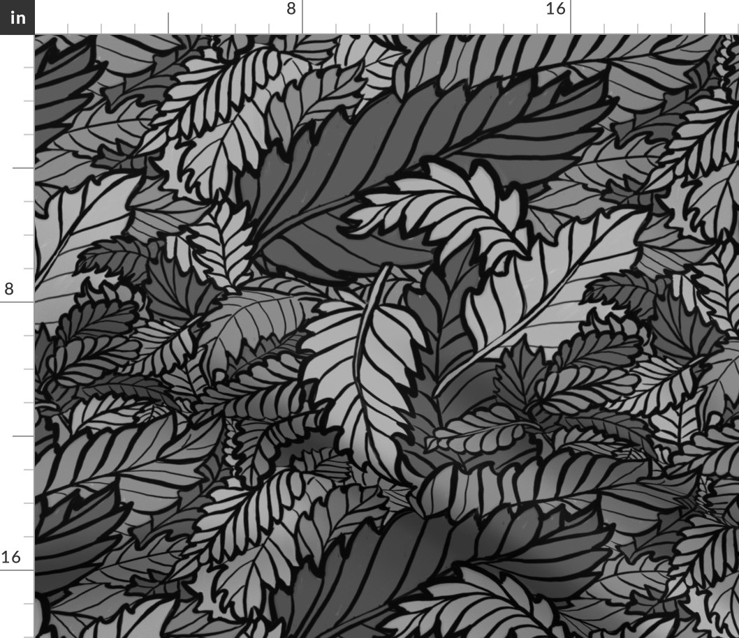 Leaves in black and grey