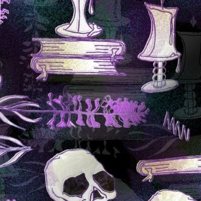 Ode To Alchemy -- Magenta Skull, Skeleton, Book -- 200dpi (75% of Full Scale)