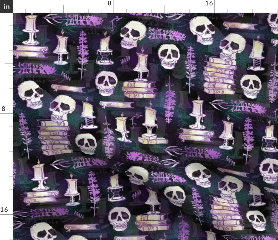 Ode To Alchemy -- Magenta Skulls, Skeletons -- 300dpi (50% of Full Scale)