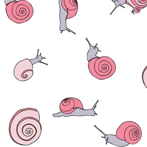 large - snails in cotton candy pink on white