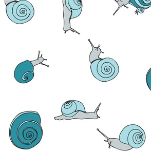 large - snails in lagoon blue on white