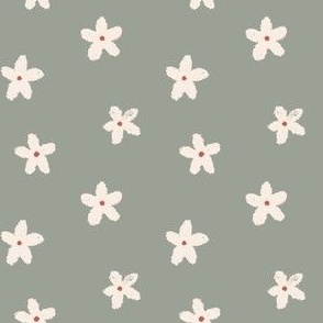 Small hand drawn flowers in Light pale green