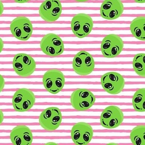 cute aliens - extraterrestrial - ET - UFO - pink stripes - LAD21