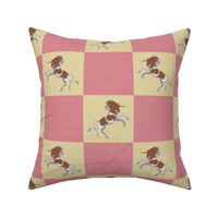 Brown Pinto Unicorn on Pink Linen Look Checkerboard