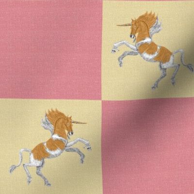 Palomino Pinto Unicorn on Pink Linen Look Checkerboard