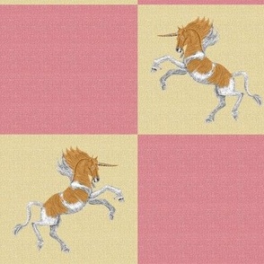 Palomino Pinto Unicorn on Pink Linen Look Checkerboard