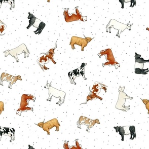 Scattered Cattle on spotty white - medium scale