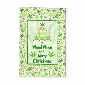 Large 27x18 Fat Quarter Panel for Wall Art or Tea Towel Weed Wish You a Merry Christmas Holiday Greenery and Ornaments Marijuana Pot Plant Humorous Holidays Indoor Garden Wall Hanging