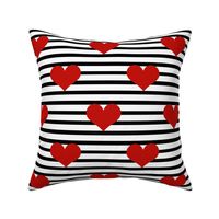 Large Scale Red Hearts on Black and White Stripes