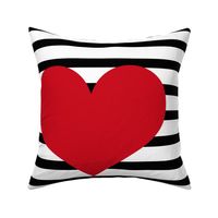  18x18 Pillow Sham Front Fat Quarter Size Makes 18" Square Cushion Cover Red Hearts on Black and White Stripes