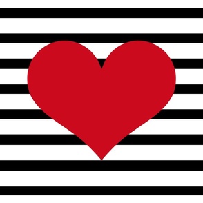  18x18 Pillow Sham Front Fat Quarter Size Makes 18" Square Cushion Cover Red Hearts on Black and White Stripes