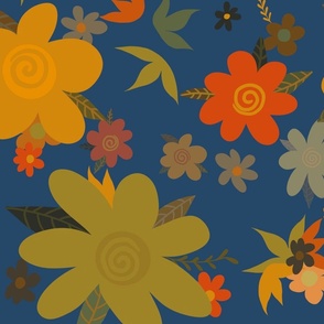 Autumn Flowers with Blue Background