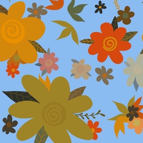 Autumn Flowers with Light Blue Background
