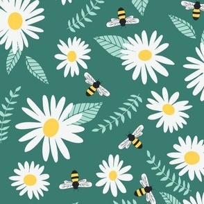 Bee Mine: Teal Bee Daisy Floral