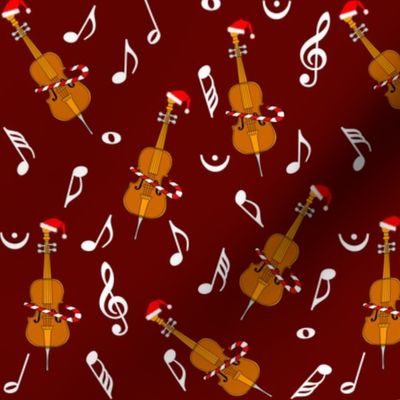 Christmas Cello Music Notes Red