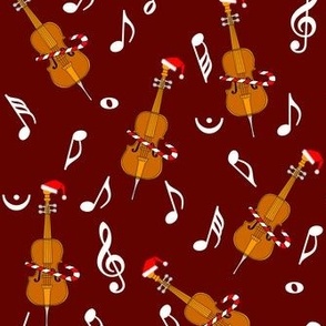 Christmas Cello Music Notes Red