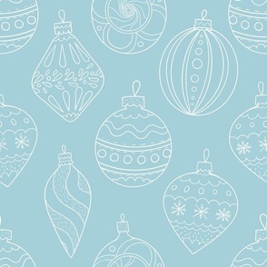 Large Scale Holiday Ornament Doodles on Aqua Blue Non Traditional Minimalist Christmas