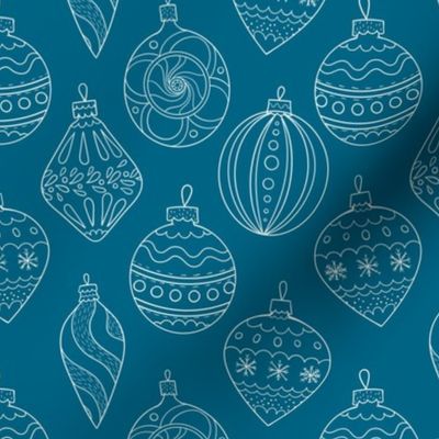 Medium Scale Holiday Ornament Doodles on Peacock Deep Turquoise Blue Non Traditional Minimalist Christmas