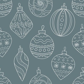 Large Scale Holiday Ornament Doodles on Slate Grey Blue Non Traditional Minimalist Christmas