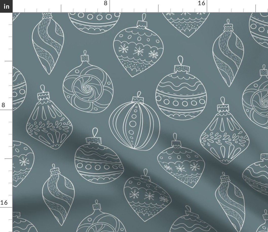 Large Scale Holiday Ornament Doodles on Slate Grey Blue Non Traditional Minimalist Christmas