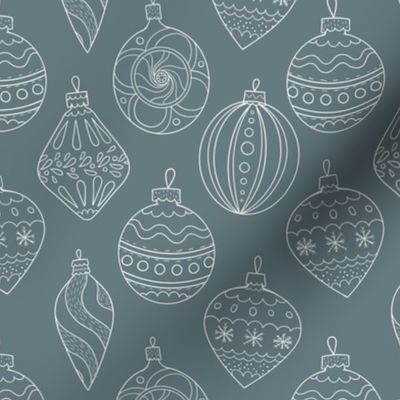 Medium Scale Holiday Ornament Doodles on Slate Grey Blue Non Traditional Minimalist Christmas