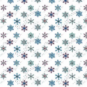 Blue snowflakes on white 