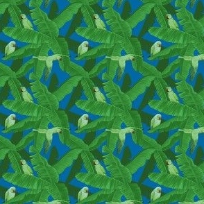 Tropical Parrots Birds within Palm Leaves - Dark Blue - Tiny
