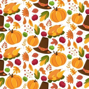 Large Scale Fall Thanksgiving Turkey Pumpkins and Pilgrim Hats