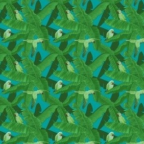 Tropical Parrots Birds within Palm Leaves - Turquoise - Tiny