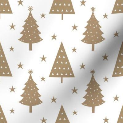 Bigger Scale Scandi Winter Christmas Trees in Gold Tan Beige Minimalist Holiday Forest Pines