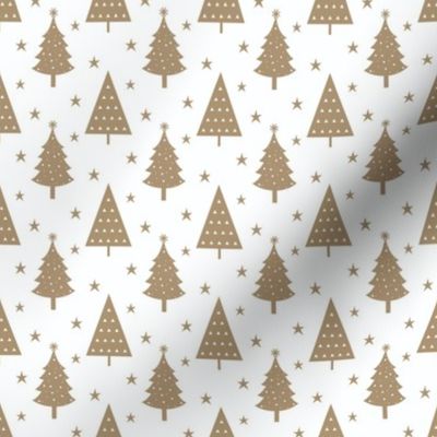 Smaller Scale Scandi Winter Christmas Trees in Gold Tan Beige Minimalist Holiday Forest Pines