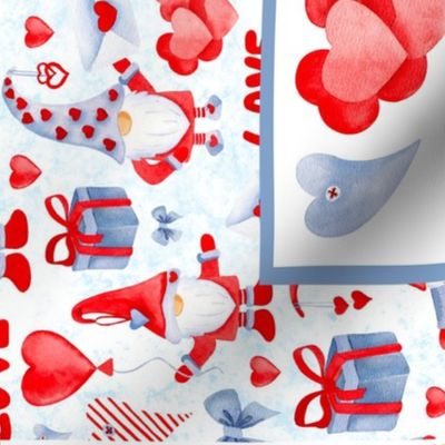  Fat Quarter Panel for Wall Art or Tea Towel Choose Love Gnome Matter What Valentine Heart Gnomies