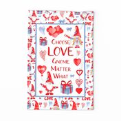  Fat Quarter Panel for Wall Art or Tea Towel Choose Love Gnome Matter What Valentine Heart Gnomies