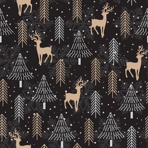 Bigger Scale Wintry Woodland Wonderland Forest Pine Trees and Deer