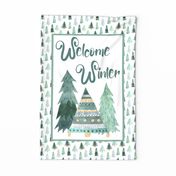 Fat Quarter Panel for Wall Art Door Sign or Tea Towel Welcome Winter Scandi Christmas Pine Forest 