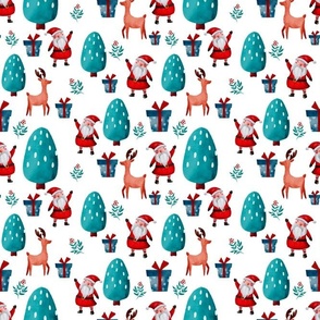 Medium Scale Santa and Reindeer in Woodland Forest with Turquoise Trees
