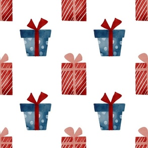 Large Scale Christmas Presents Blue and Red Holiday Wrapped Gifts