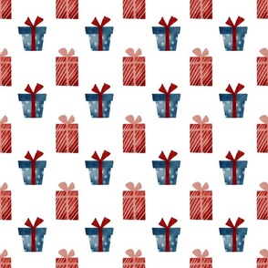 Medium Scale Christmas Presents Blue and Red Holiday Wrapped Gifts