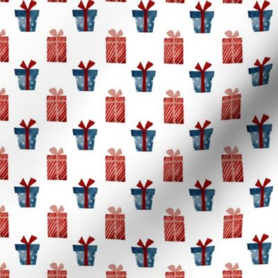 Small Scale Christmas Presents Blue and Red Holiday Wrapped Gifts